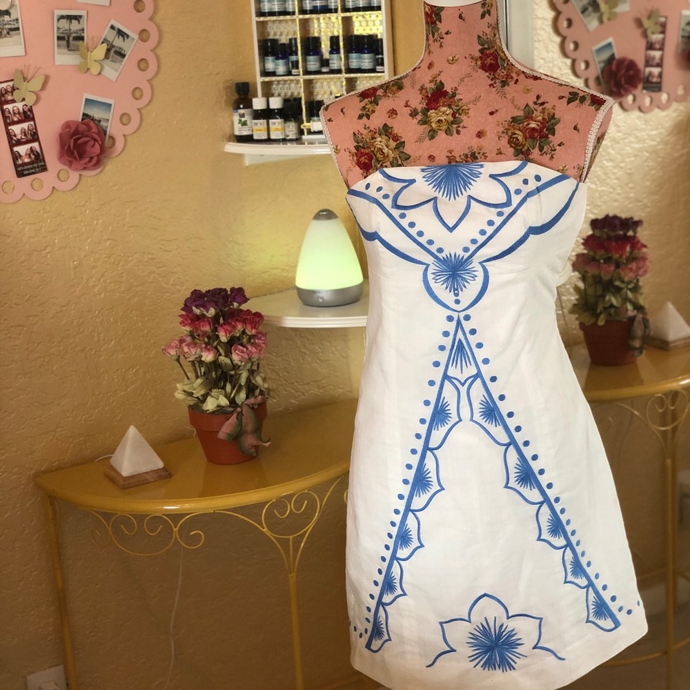 Lilly Pulitzer white & blue strapless dress